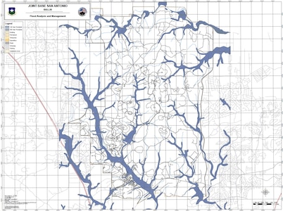 Joint Base San Antonio-Camp Bullis flood map. Many roads at this location may flood.