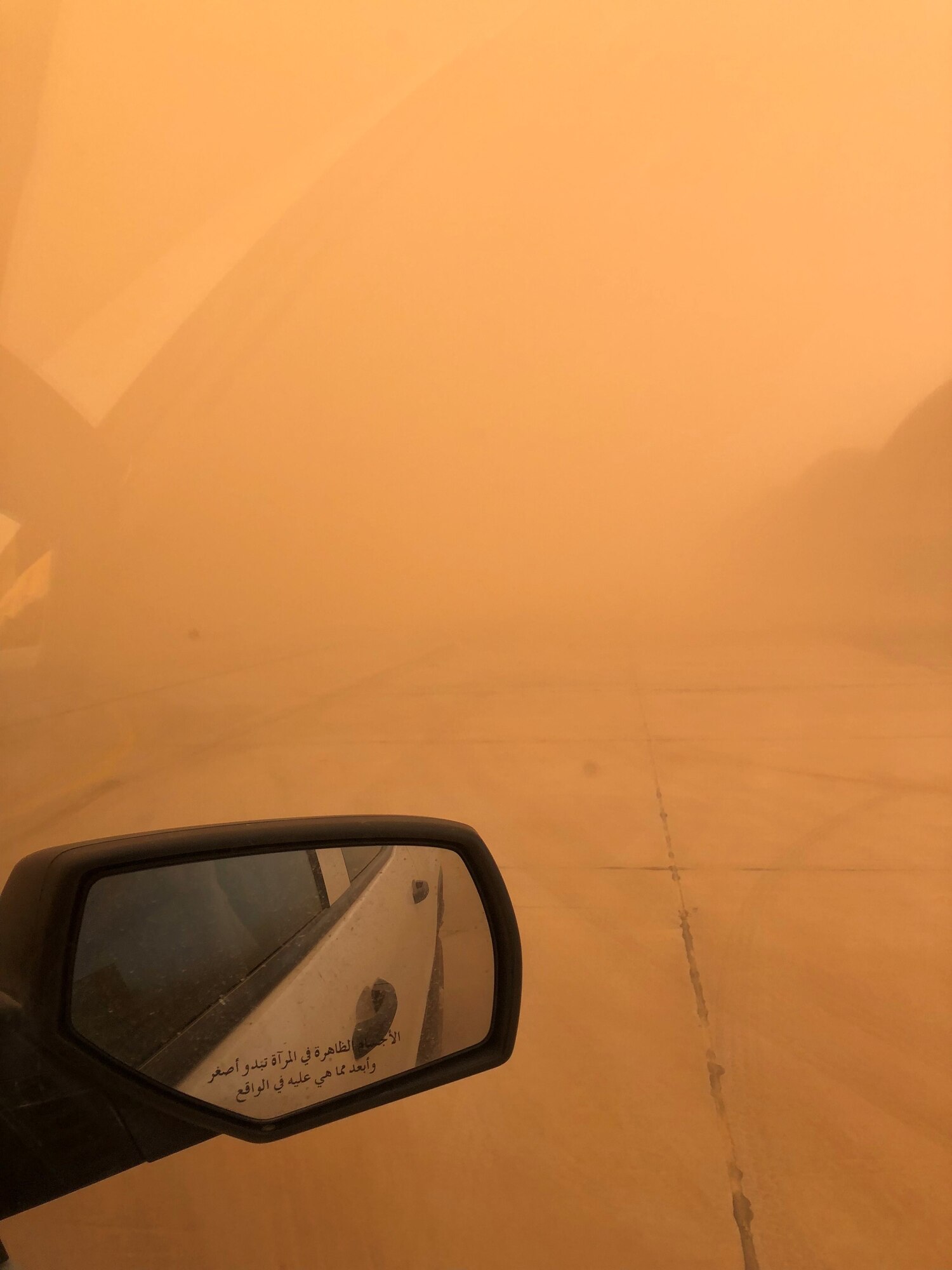 Air quality and visibility is diminished during a dust storm at the 407th Air Expeditionary Group, Ahmad al-Jaber Air Base, Kuwait in 2018. (Courtesy photo from Chief Master Sgt. Ryan Gigliotti)