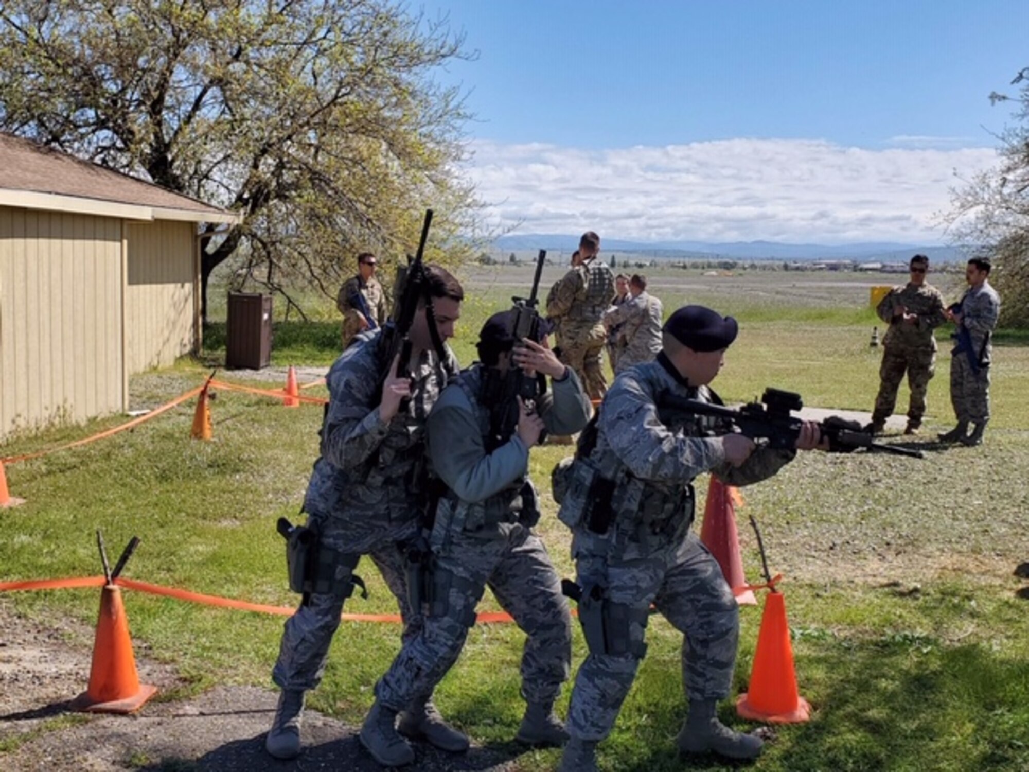 Genesis training program students from the 940th Security Forces Squadron practice what they learned at the tape-house portion of their training in spring 2020 at Beale Air Force Base, California.
