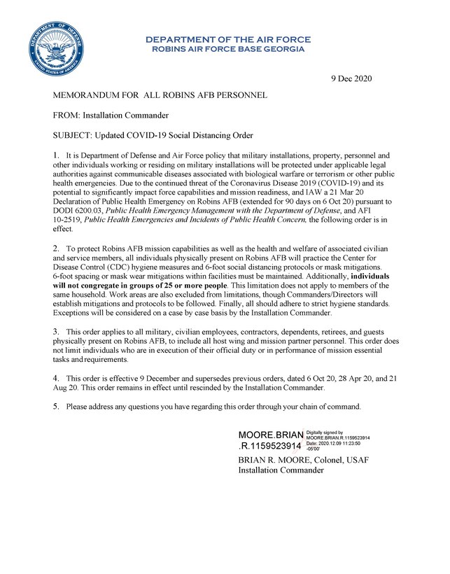 Updated COVID-19 Social Distancing Order
