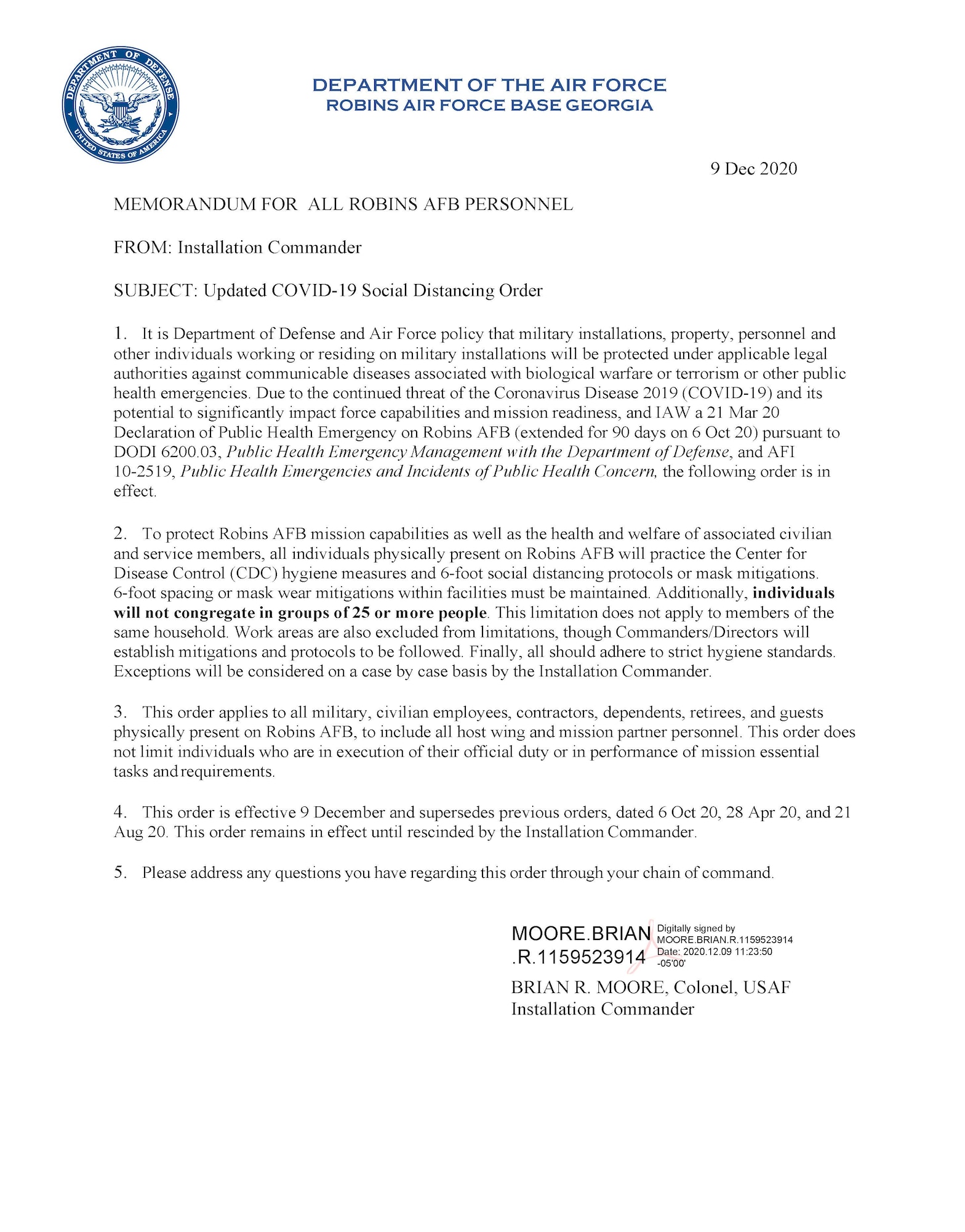 Updated COVID-19 Social Distancing Order