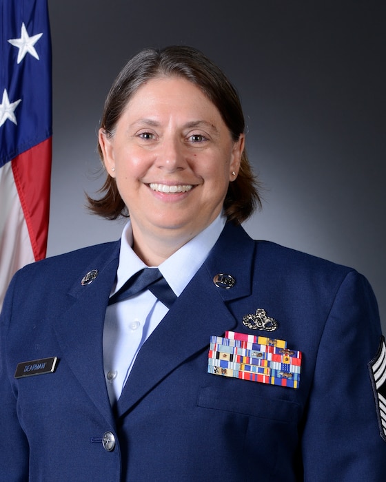Portrait of Chief Master Sgt. Mary E. Dearman, the 477th Fighter Group Superintendent.