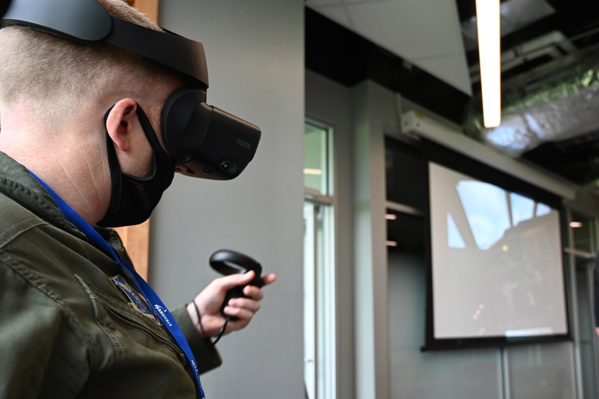 A pilot tests a virtual reality simulator