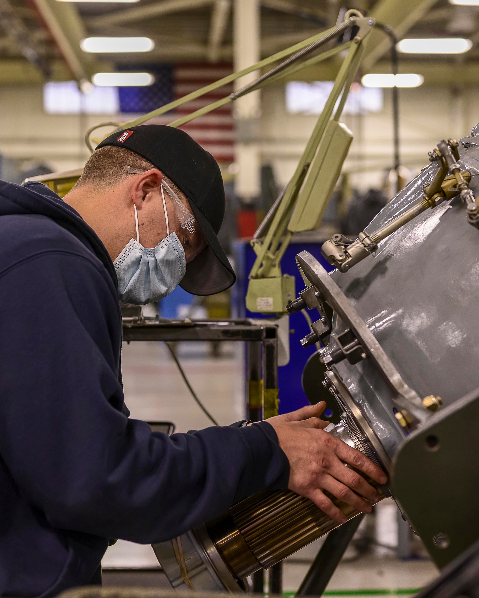 Contract Field Team member, Jon Hart, cleans and inspects an engine reduction gear box, Dec. 29, 2020, at Little Rock Air Force Base, Ark. The facility produces all C-130H Hercules 3.5 engine modifications and 54H60-117 propeller overhauls for Air Force Reserve Command  and many Air National Guard units. (U.S. Air Force Reserve photo by Maj. Ashley Walker)