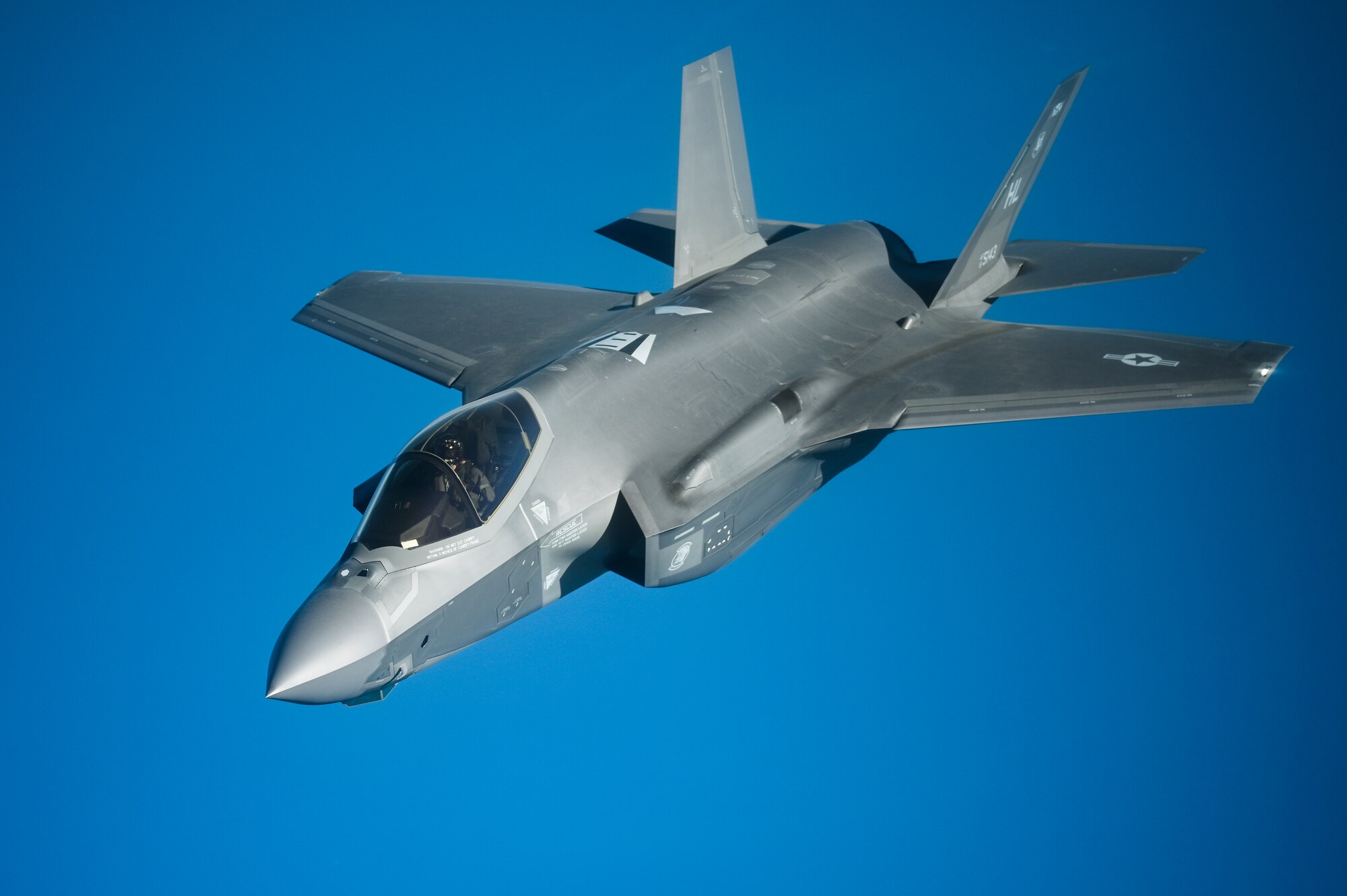 A U.S. Air Force F-35A Lighting II flies over the Arabian Gulf, Jan. 17, 2020.