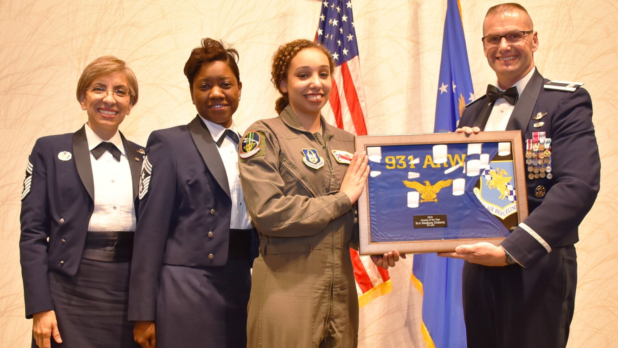 Annual Award winners are recognized by Col. Phil Heseltine, 931st Air Refueling Wing commander, Feb. 1, 2020, at Derby, Kan. The annual awards banquet in a tradition that honors and celebrates Airmen who’ve performed exemplary service.