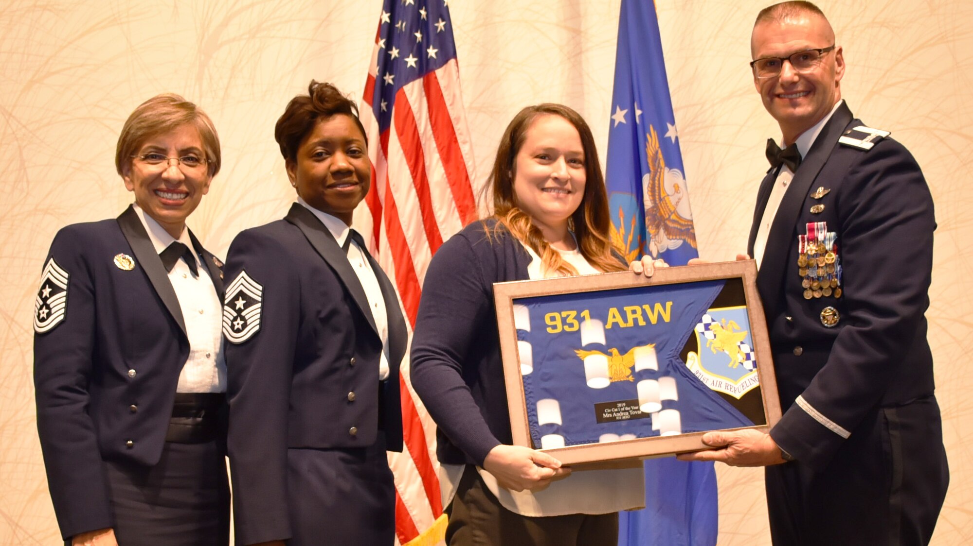 Annual Award winners are recognized by Col. Phil Heseltine, 931st Air Refueling Wing commander, Feb. 1, 2020, at Derby, Kan. The annual awards banquet in a tradition that honors and celebrates Airmen who’ve performed exemplary service.