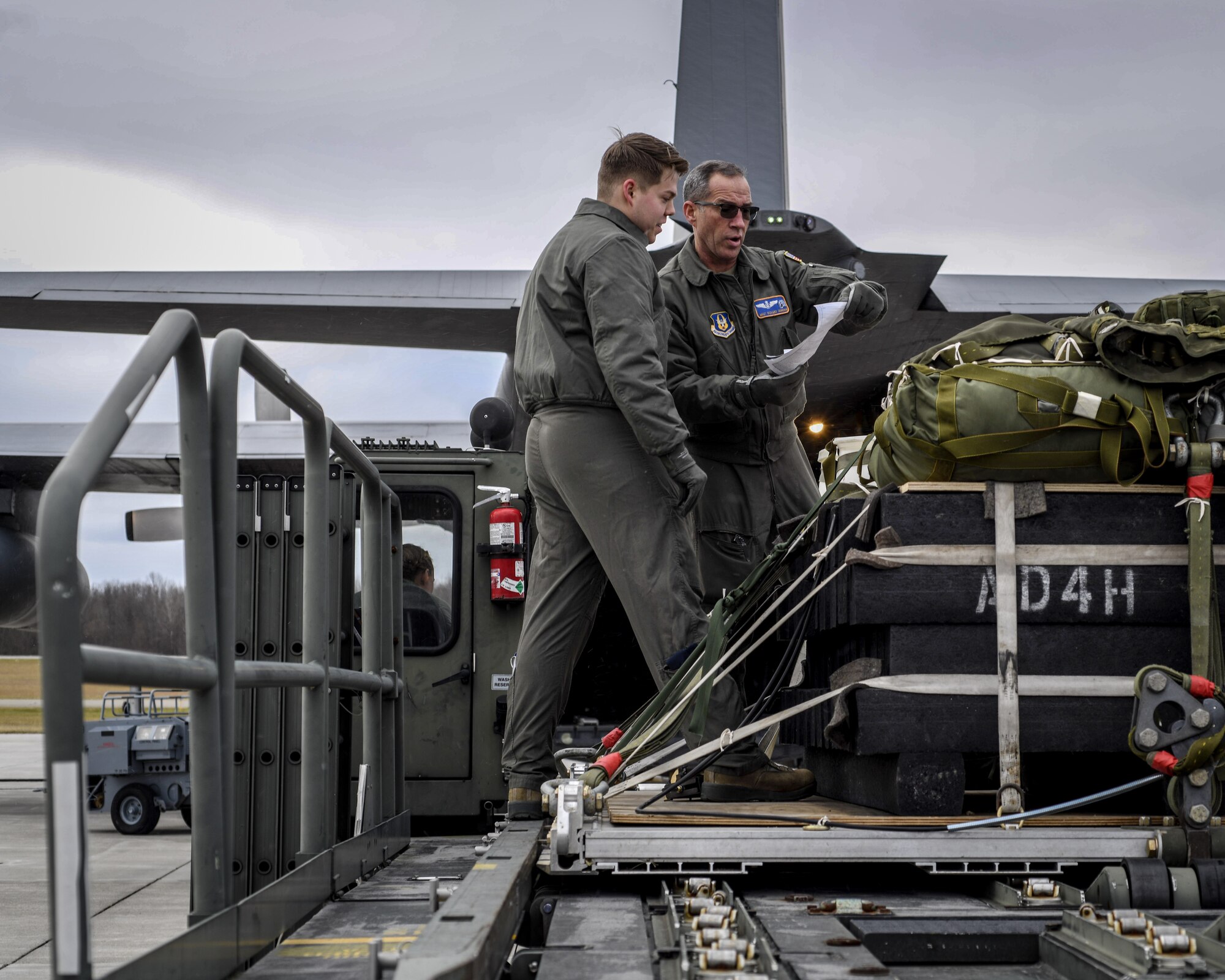 During the January unit training assembly, Airmen assigned to the 757th Airlift Squadron, 76th Aerial Port Squadron, and 910th Mission Support Group worked together to ensure four C-130H Hercules aircraft were able to fly in a four aircraft formation to Camp Garfield in Ravenna, Ohio.