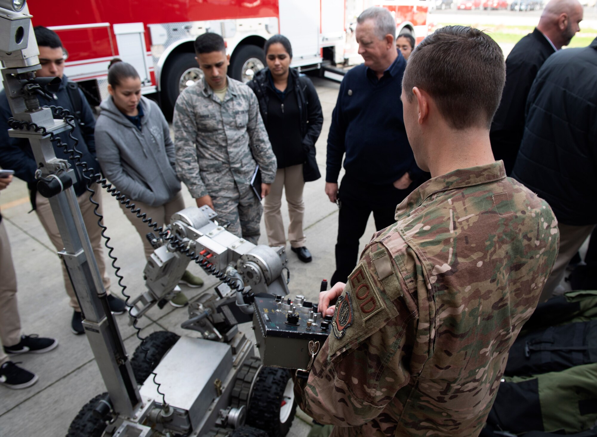 Airmen show and explain their jobs to cadets who traveled from Puerto Rico to better understand the operational Air Force.