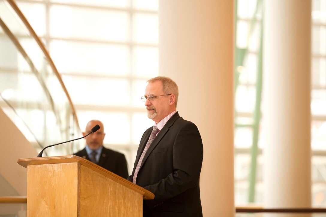 Dr. Michael Gregg, director of the Air Force Research Laboratory Aerospace Systems Directorate, addresses the audience at the organization’s 8th Annual Awards Luncheon, held Jan. 30, 2020, at the Schuster Performing Arts Center in Dayton, Ohio. (U.S. Air Force Photo/Danielle DeBorde)