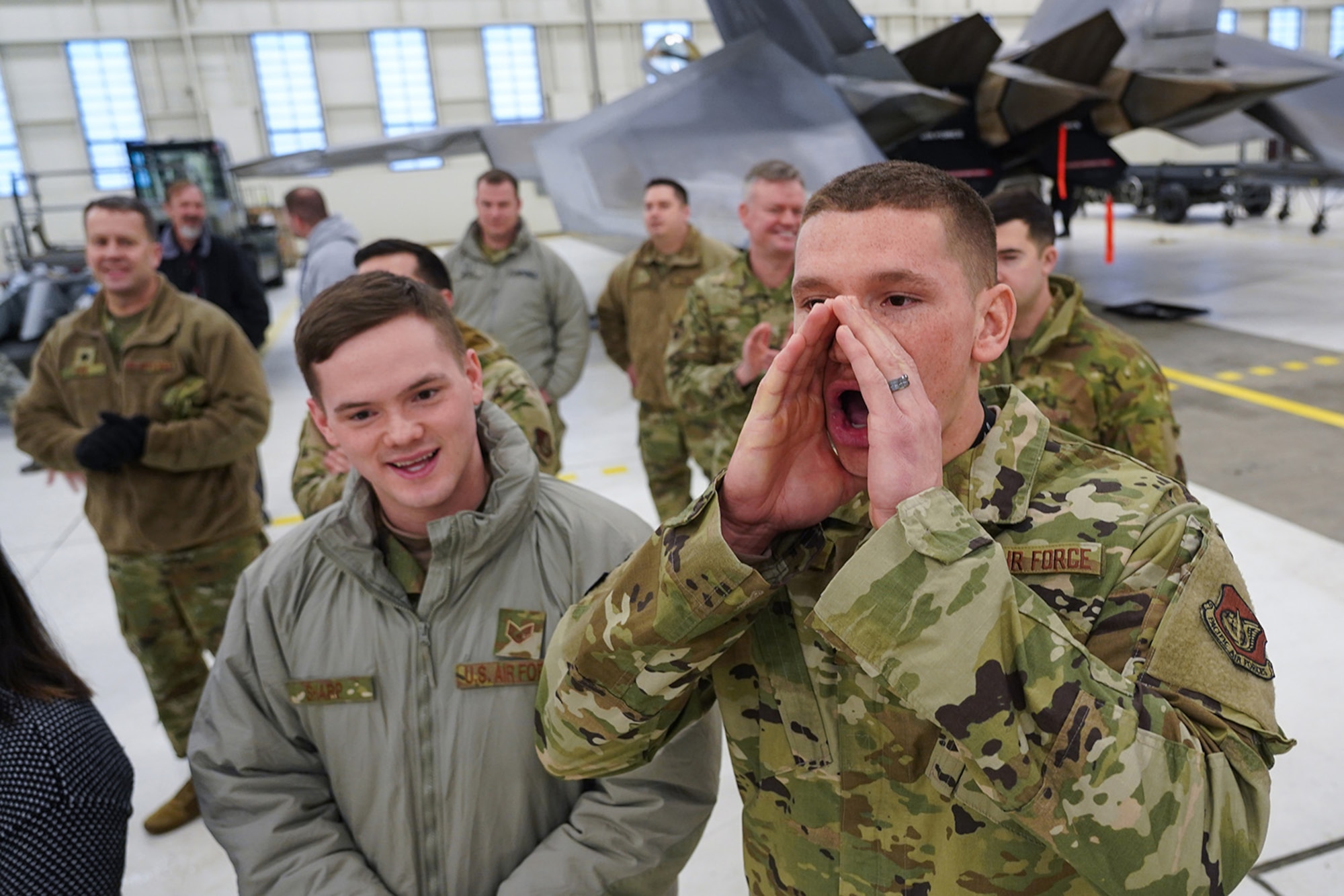 Airmen assigned to the 90th and 525th Aircraft Maintenance Units compete during a timed F-22 Raptor load crew competition on Joint Base Elmendorf-Richardson, Alaska, Jan. 31, 2020.
