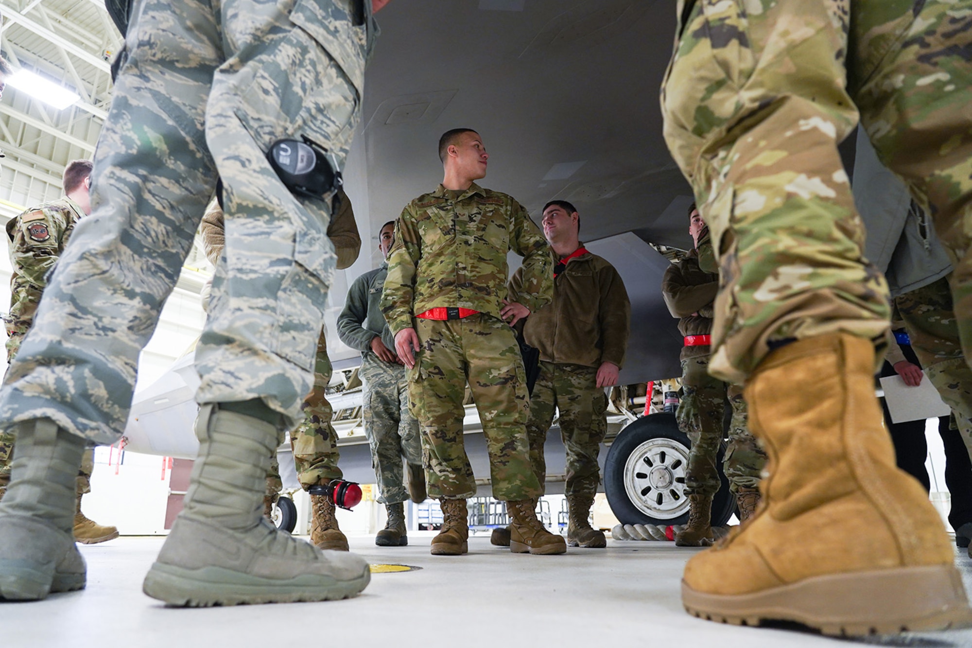 Airmen assigned to the 90th and 525th Aircraft Maintenance Units compete during a timed F-22 Raptor load crew competition on Joint Base Elmendorf-Richardson, Alaska, Jan. 31, 2020.