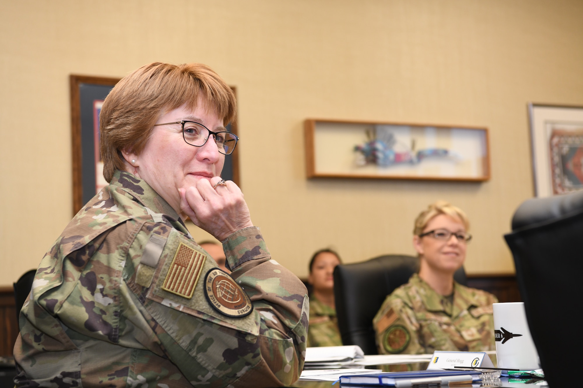 Lt. Gen. Dorothy Hogg, Air Force Surgeon General, receives a 28th Bomb Wing mission brief at Ellsworth Air Force Base, South Dakota, Jan. 30, 2020. The Air Force Surgeon General is responsible for developing plans, programs and procedures in support of worldwide Air Force operations. (U.S. Air Force photo by Senior Airman Nicolas Z. Erwin)