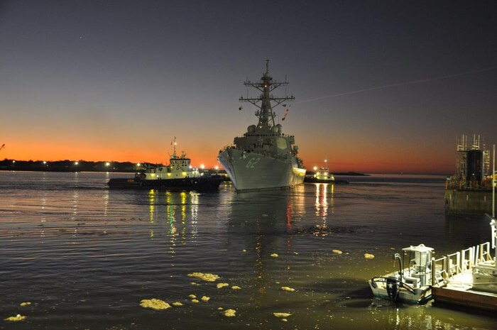 USS Fitzgerald (DDG 62) departs Huntington Ingalls Industries Ingalls Shipbuildings Pascagoula shipyard