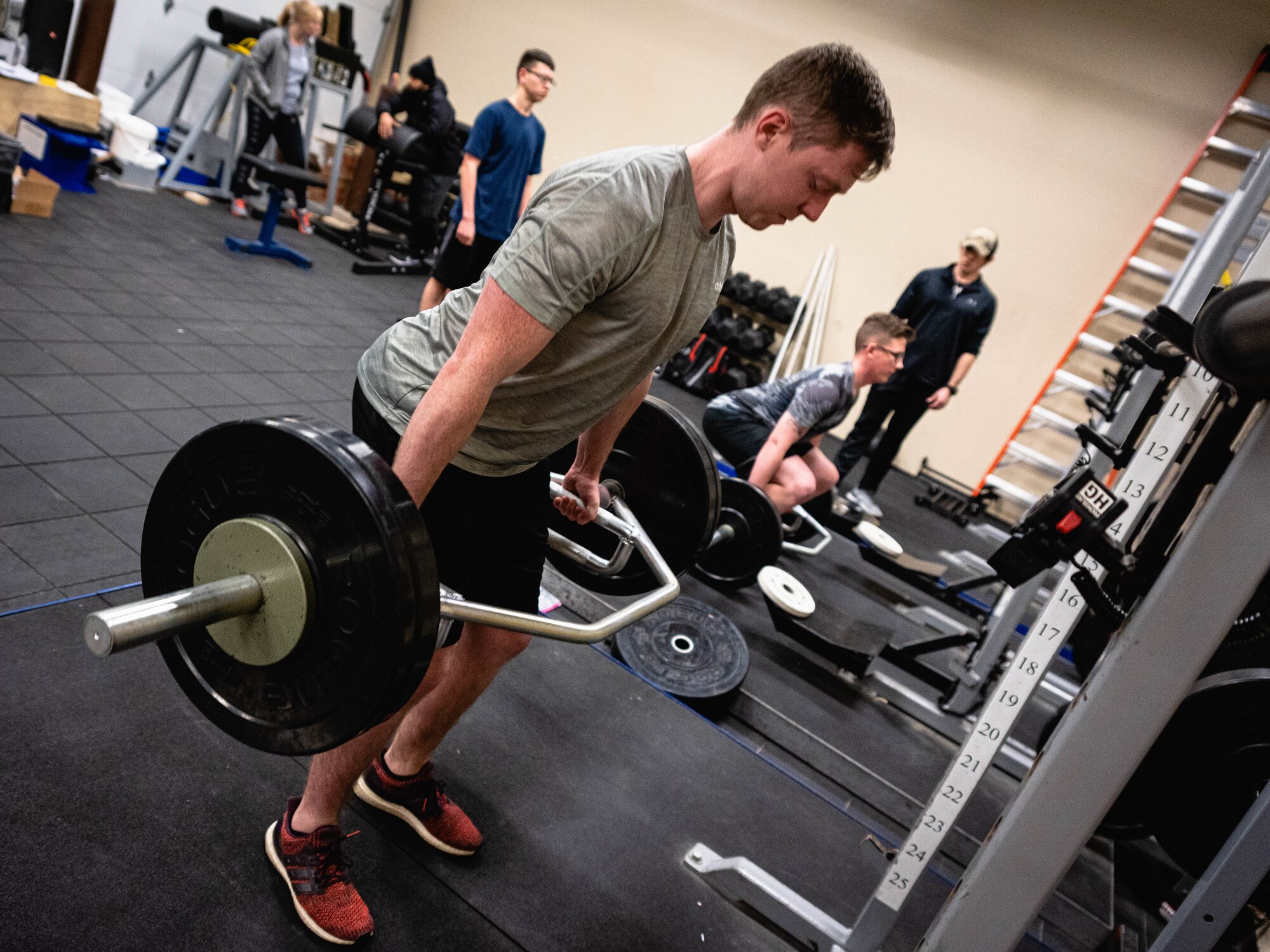 U.S. Air Force Senior Airman Cole Strader, 551st Special Operations Squadron direct support operator, performs a deadlift at a human performance baseline test on Cannon Air Force Base, N.M., Jan. 30, 2020. The human performance baseline test is an Air Force Special Operations Command pilot test to determine the effectiveness of the new human performance program. (U.S. Air Force photo by Senior Airman Candin Muniz)