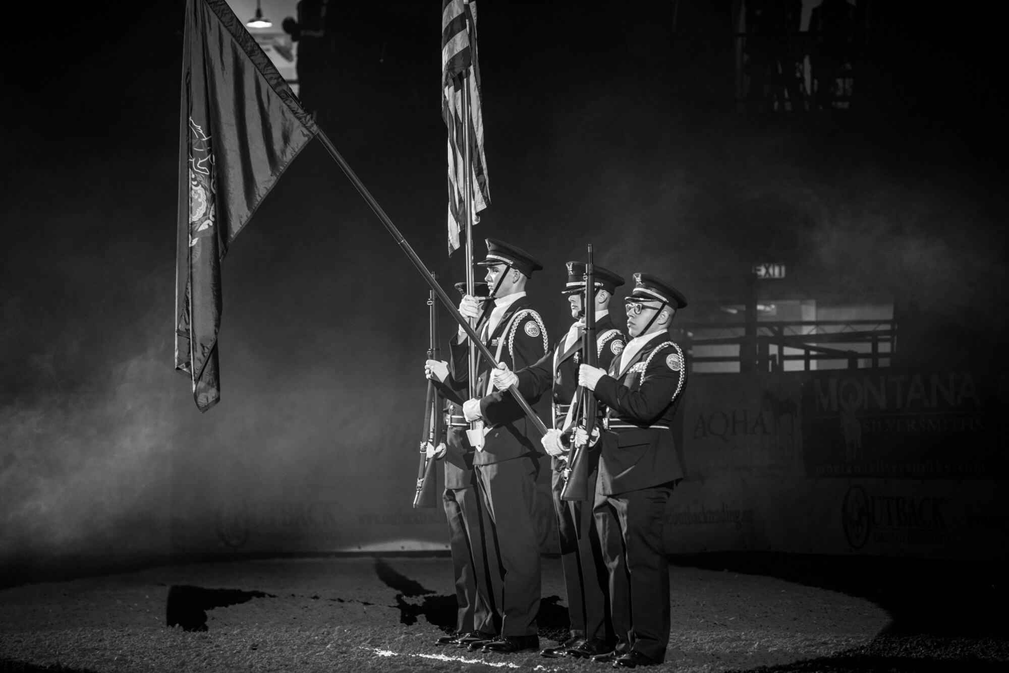 A U.S. Air Force Junior ROTC Honor Guard perform their duties during a mass-enlistment at the Pennsylvania Farm Show Jan. 9, 2020, in Harrisburg, Pennsylvania.