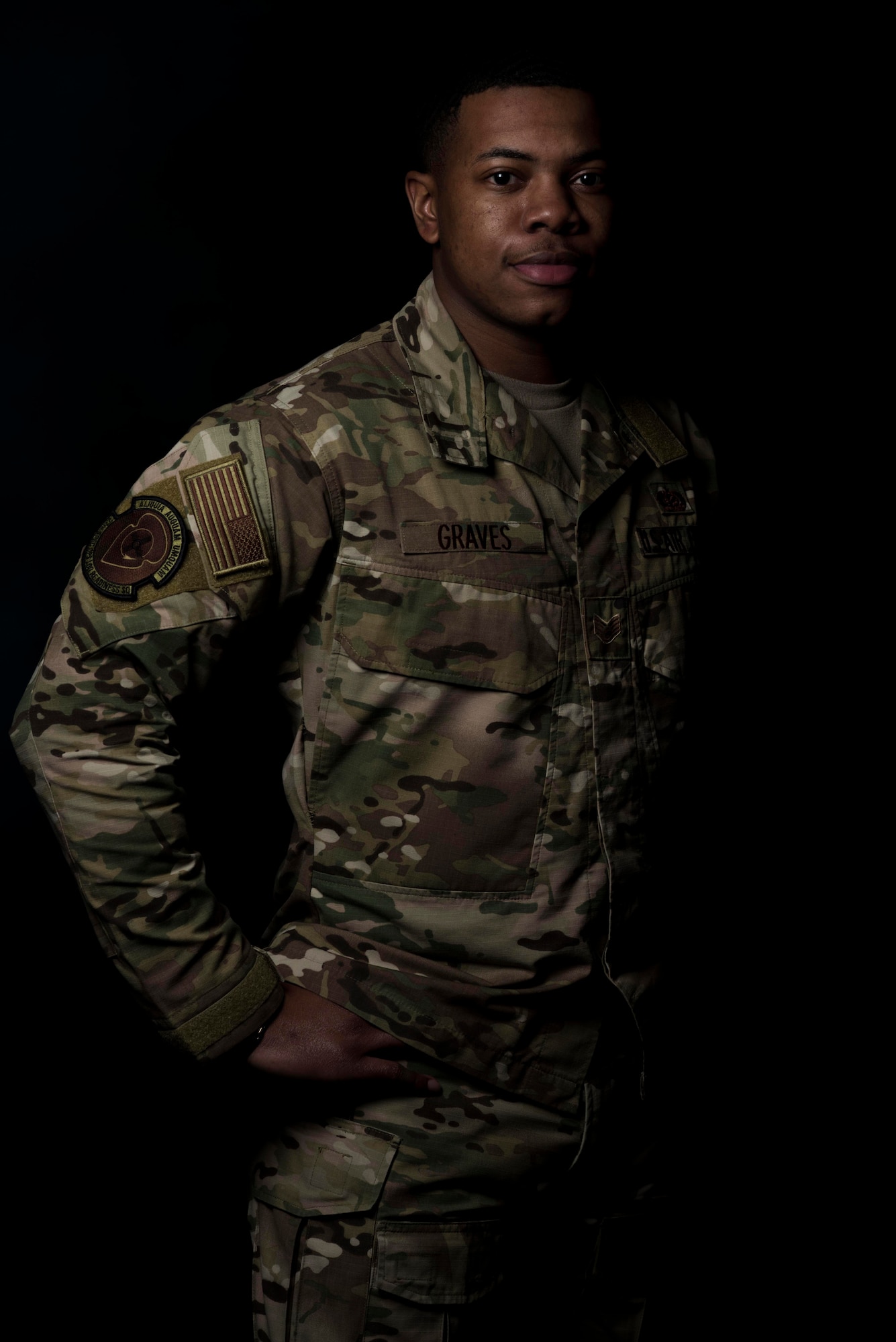 Staff Sgt. TeDera Graves II, 27th Special Operations Logistics Readiness Squadron commander’s support staff non-commissioned officer in charge, poses for a portrait at Cannon Air Force Base, New Mexico, Jan. 31, 2020. Graves has overcome numerous challenges and setbacks throughout his life and has used the lessons he learned from those events to become a more effective Airman and leader. (U.S. Air Force photo by Senior Airman Maxwell Daigle)