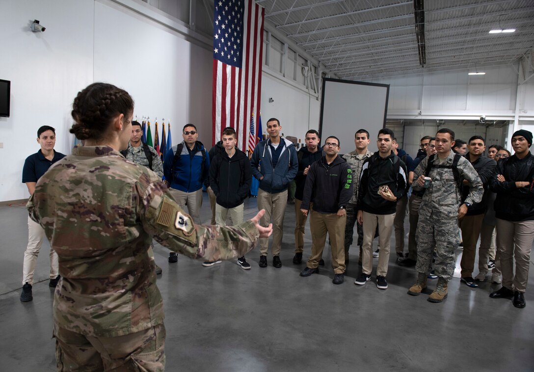 Airmen from Travis Air Force Base show cadets from Puerto Rico what the operational Air Force is like.