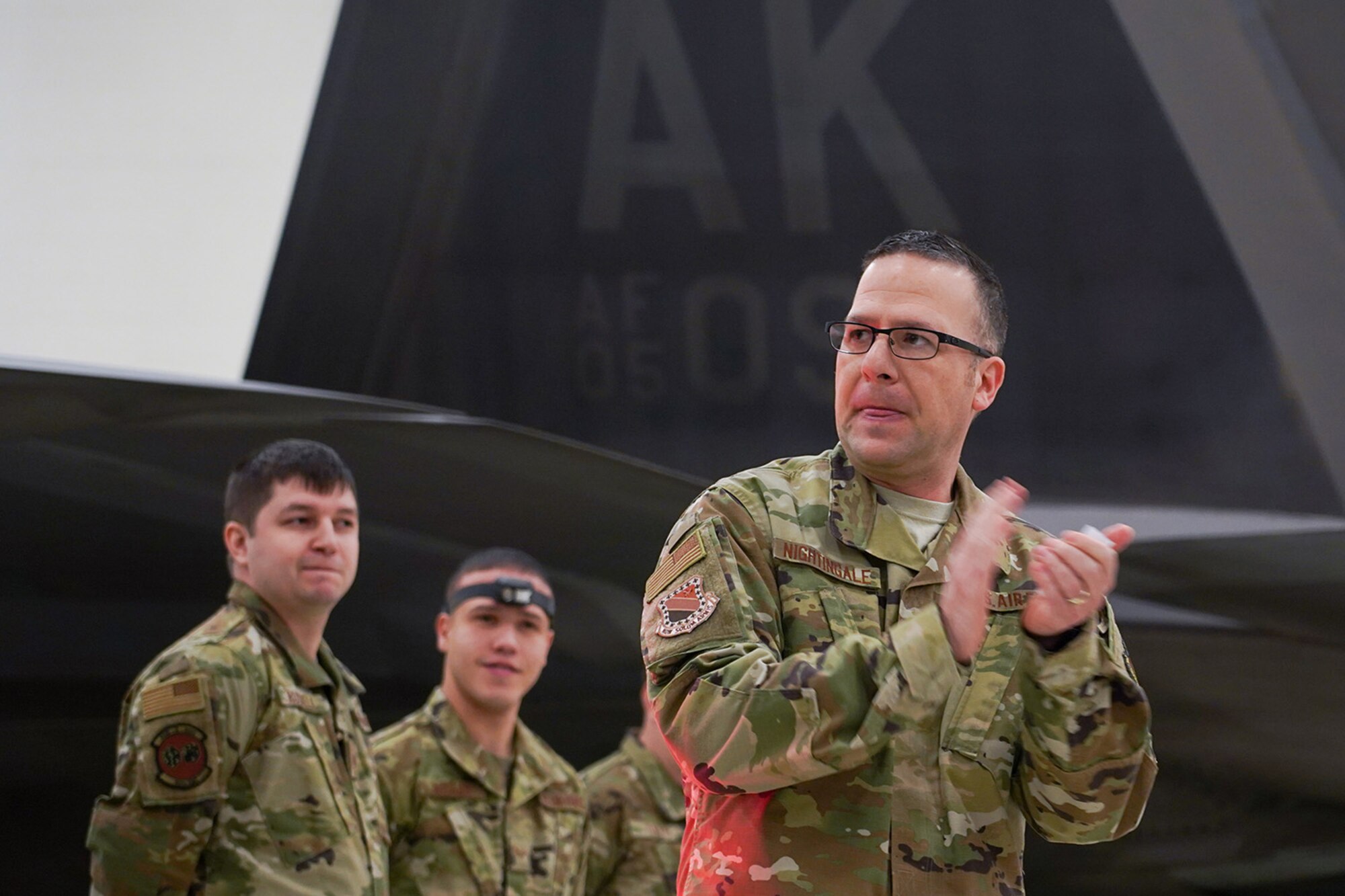 Airmen assigned to the 90th and 525th Aircraft Maintenance Units compete during a timed F-22 Raptor load crew competition on Joint Base Elmendorf-Richardson, Alaska, Jan. 31, 2020.