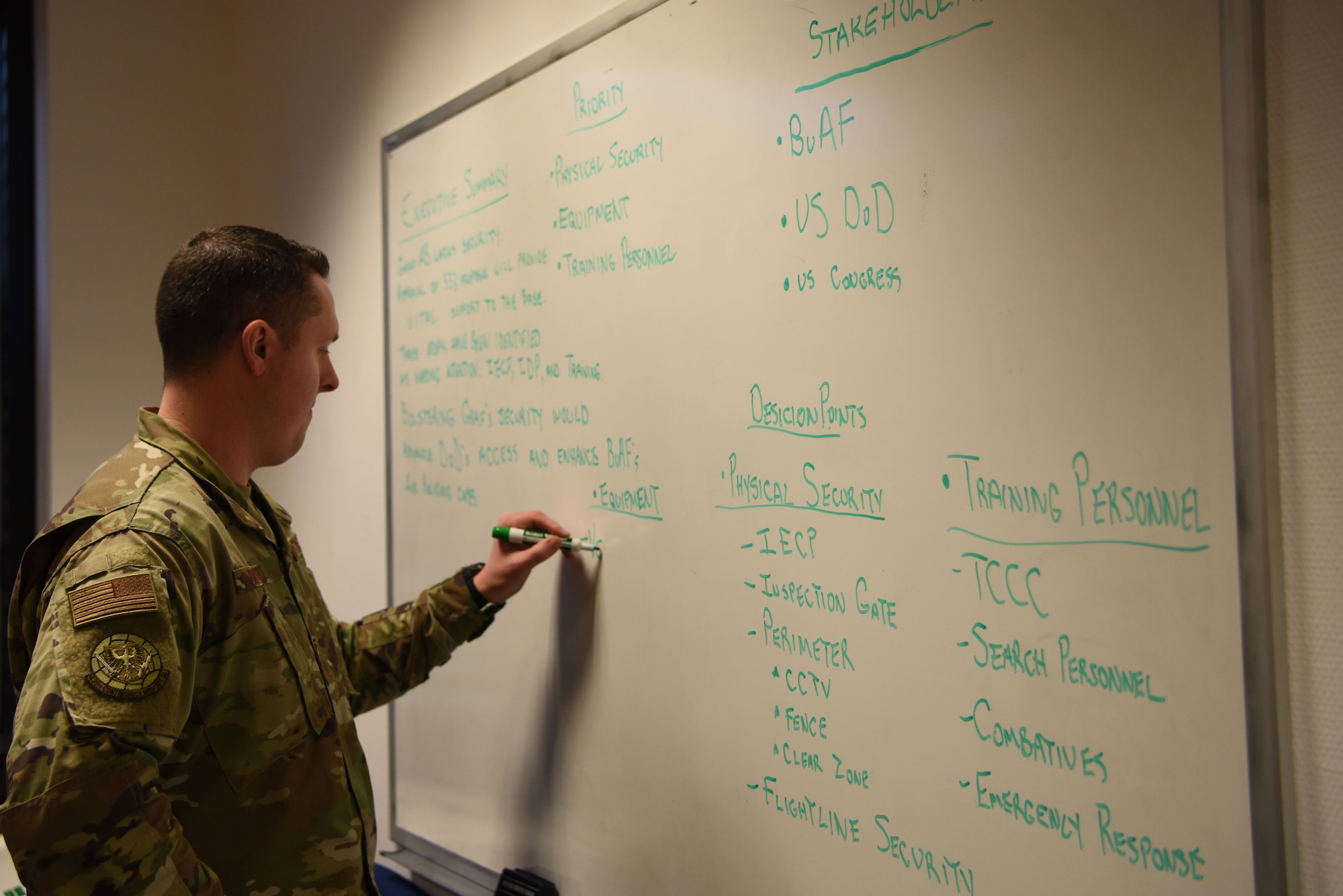 U.S. Air Force Master Sgt. James Bindert, 435th Contingency Response Support Squadron superintendent, solves data analysis problems during a data conference at Ramstein Air Base, Germany, Jan. 23, 2020. The 435th CRSS air advisors used the conference to hone their consulting skills and to learn how to consolidate large volumes of information into efficient messages.