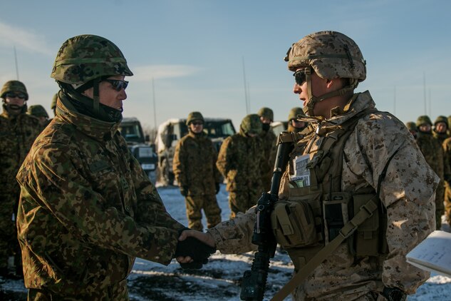 U.S. Marines do a live demonstration of the M777 Howitzer and the High Mobility Artillery Rocket System with Soldiers from 5th Brigade, Japan Ground Self-Defense Force, during exercise Northern Viper on Yausubetsu Training Area, Hokkaido, Japan, Jan. 28.
