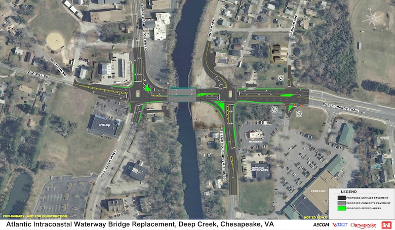 This graphic depicts what the final traffic lane configuration and bridge configuration will be once construction is complete on the Deep Creek Bridge.