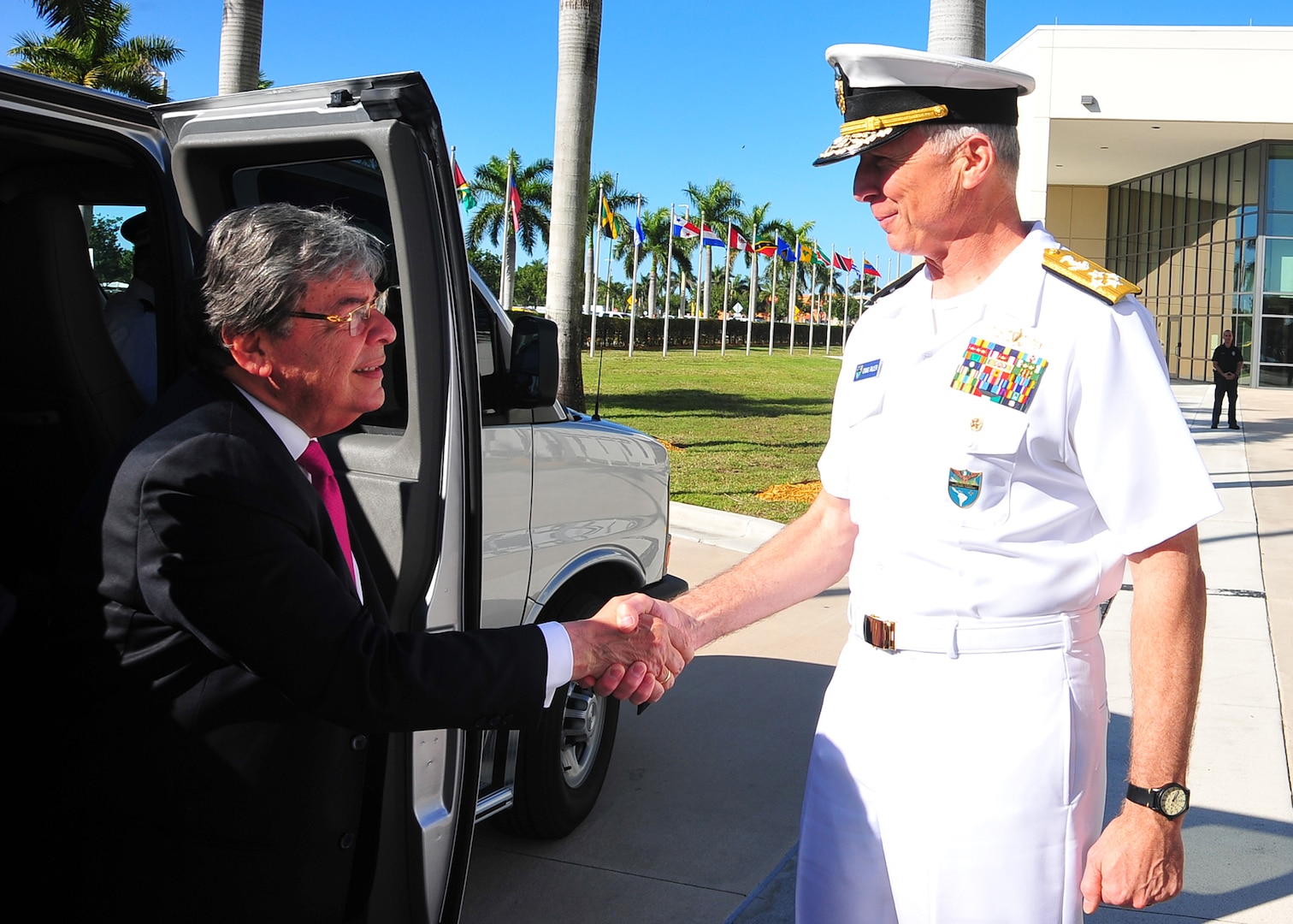 Colombia's Minister of Defense, Carlos Holmes Trujillo, arrives at U.S. Southern Command.