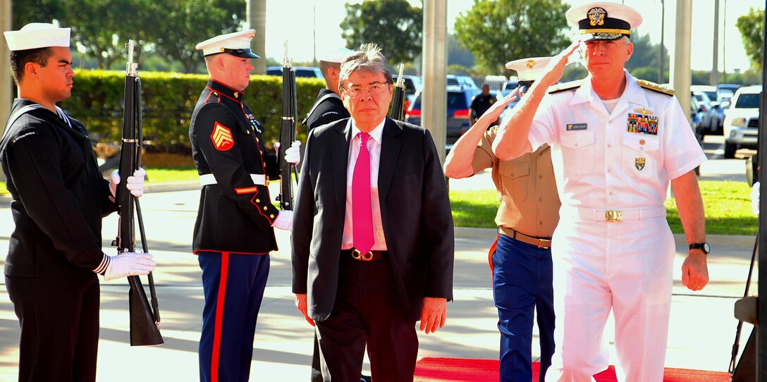 Colombia's Minister of Defense, Carlos Holmes Trujillo, arrives at U.S. Southern Command.
