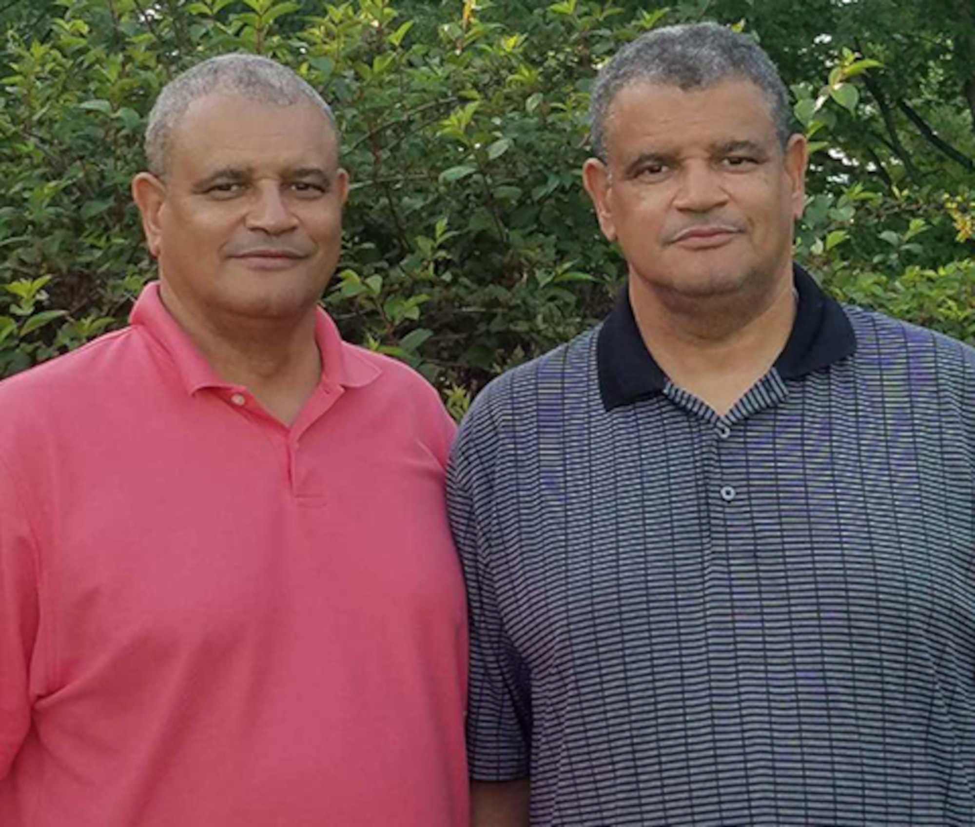 Melvin and Kelvin Bowen pose for a picture together in 2019. The Bowen brothers now live miles part. Kelvin lives in Louisiana currently working at Air Force Global Strike Command and Melvin is living in Nebraska working at U.S. Strategic Command. (Courtesy photo by Kelvin Bowen)