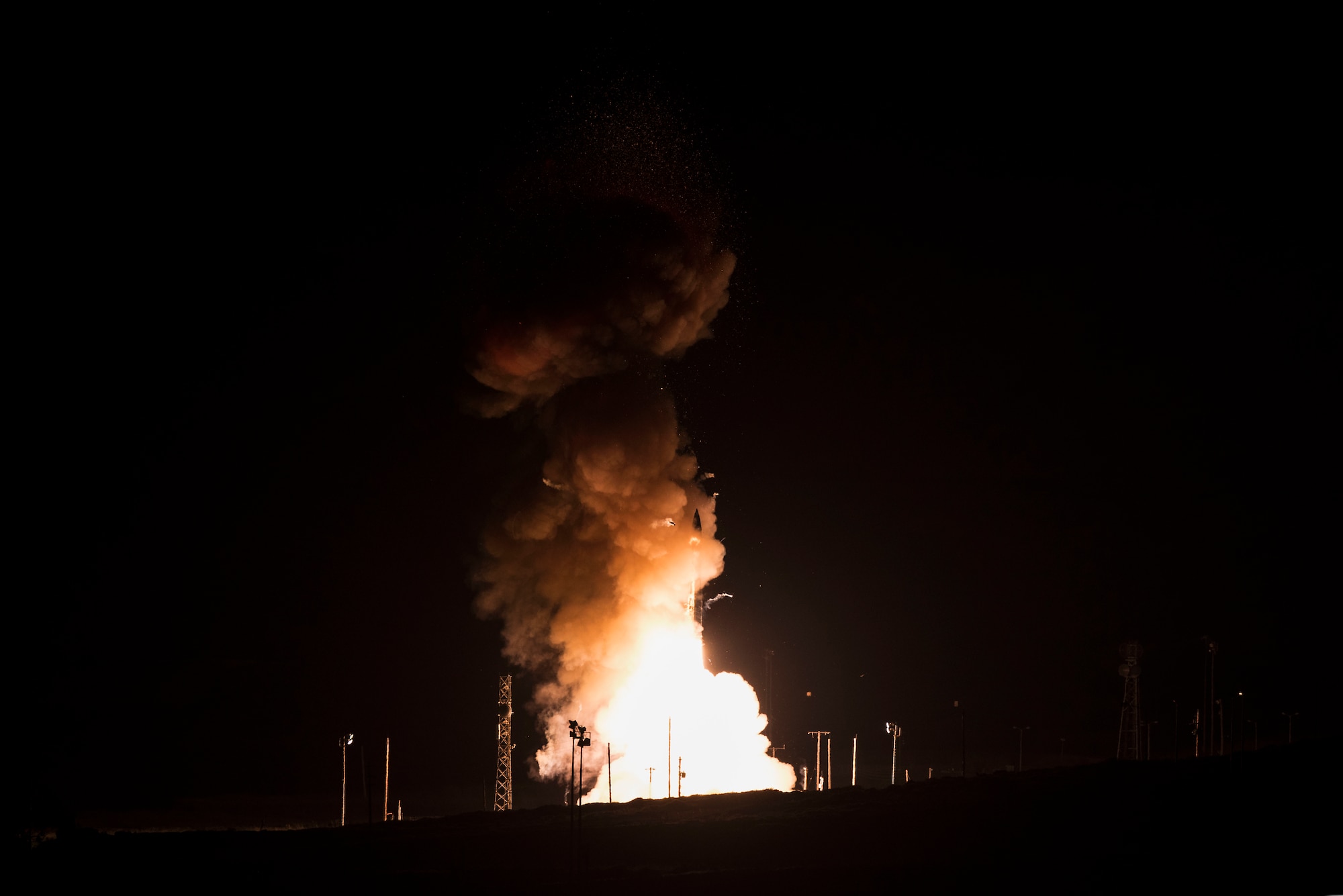 An unarmed Minuteman III intercontinental ballistic missile launches during a developmental test at 12:33 a.m. Pacific Time Wednesday, Feb. 5, 2020, at Vandenberg Air Force Base, Calif. (U.S. Air Force photo by Airman 1st Class Hanah Abercrombie)