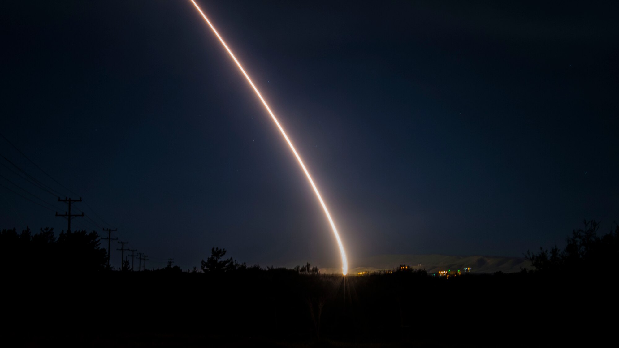 An unarmed Minuteman III intercontinental ballistic missile launches during a developmental test at 12:33 a.m. Pacific Time Wednesday, Feb. 5, 2020, at Vandenberg Air Force Base, Calif. (U.S. Air Force photo by Airman 1st Class Aubree Milks)