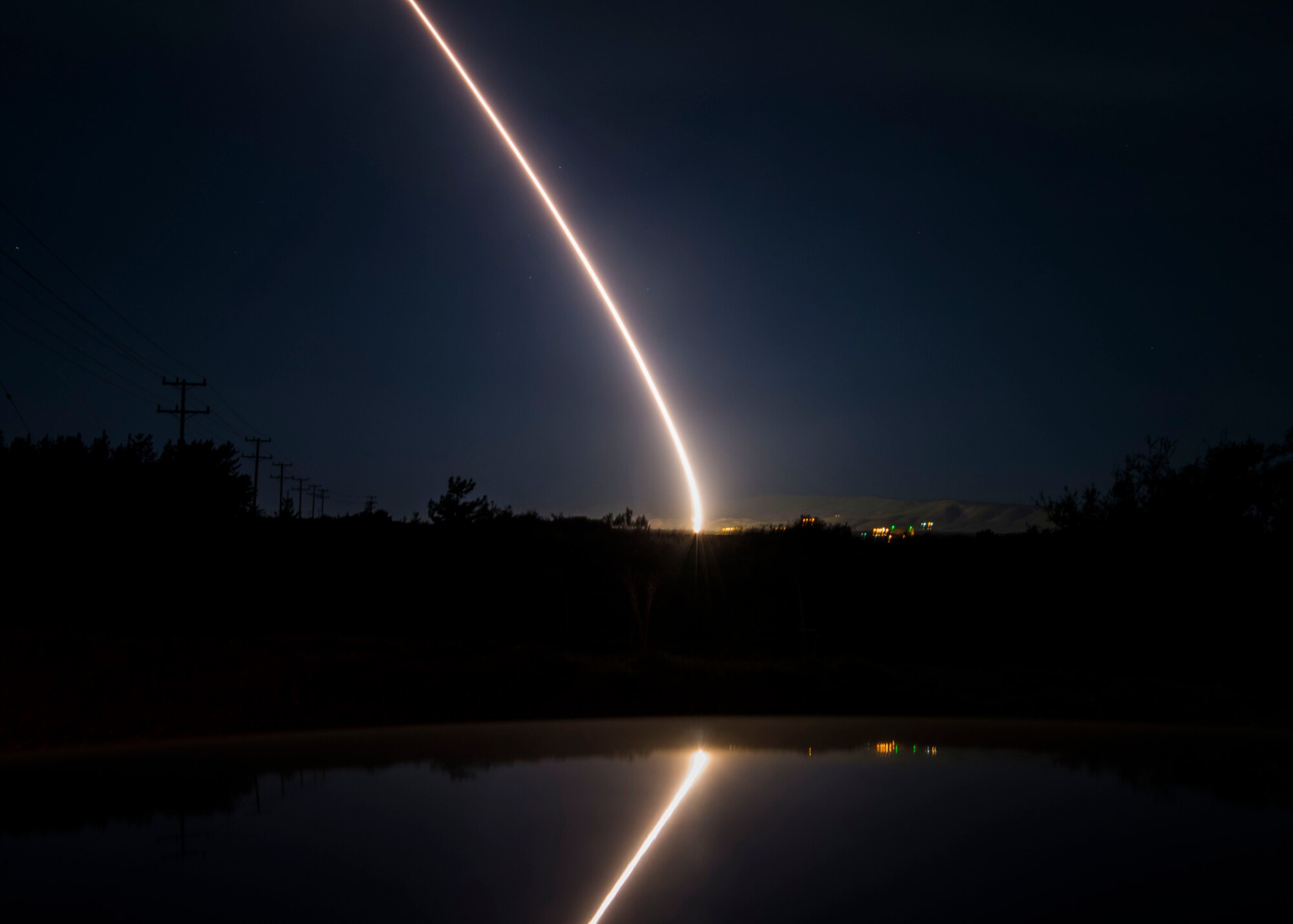 An unarmed Minuteman III intercontinental ballistic missile launches during a developmental test at 12:33 a.m. Pacific Time Wednesday, Feb. 5, 2020, at Vandenberg Air Force Base, Calif. (U.S. Air Force photo by Airman 1st Class Aubree Milks)