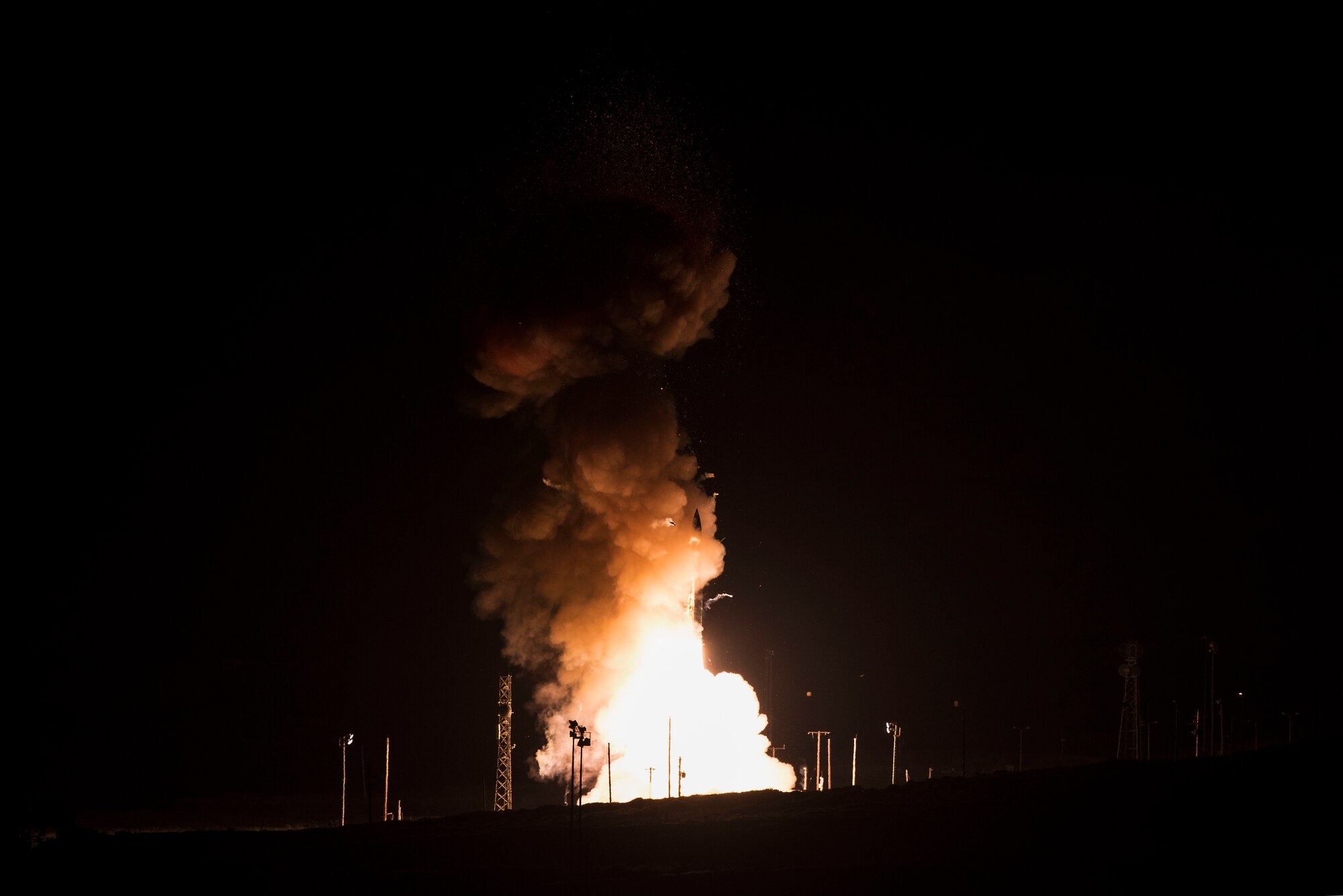 An unarmed Minuteman III intercontinental ballistic missile launches during a developmental test at 12:33 a.m. Pacific Time Wednesday, Feb. 5, 2020, at Vandenberg Air Force Base, Calif. (U.S. Air Force photo by Airman 1st Class Hanah Abercrombie)