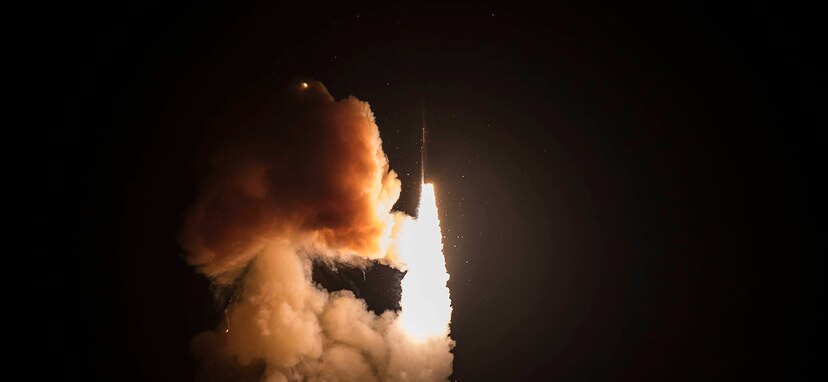 An unarmed Minuteman III intercontinental ballistic missile launches during a developmental test at 12:33 a.m. Pacific Time Wednesday, Feb. 5, 2020, at Vandenberg Air Force Base, Calif.