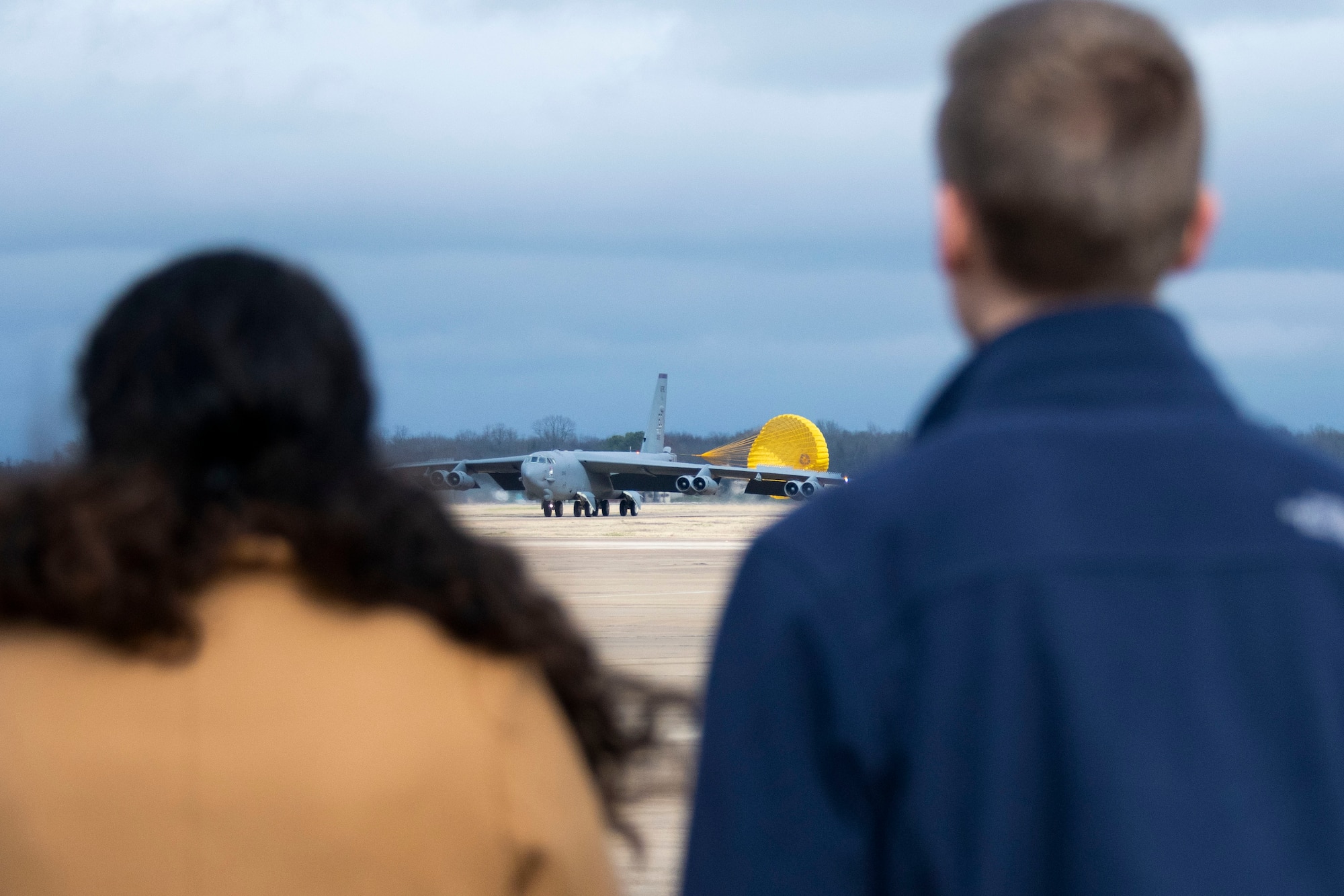 Photo of people watching B-52 taxi.
