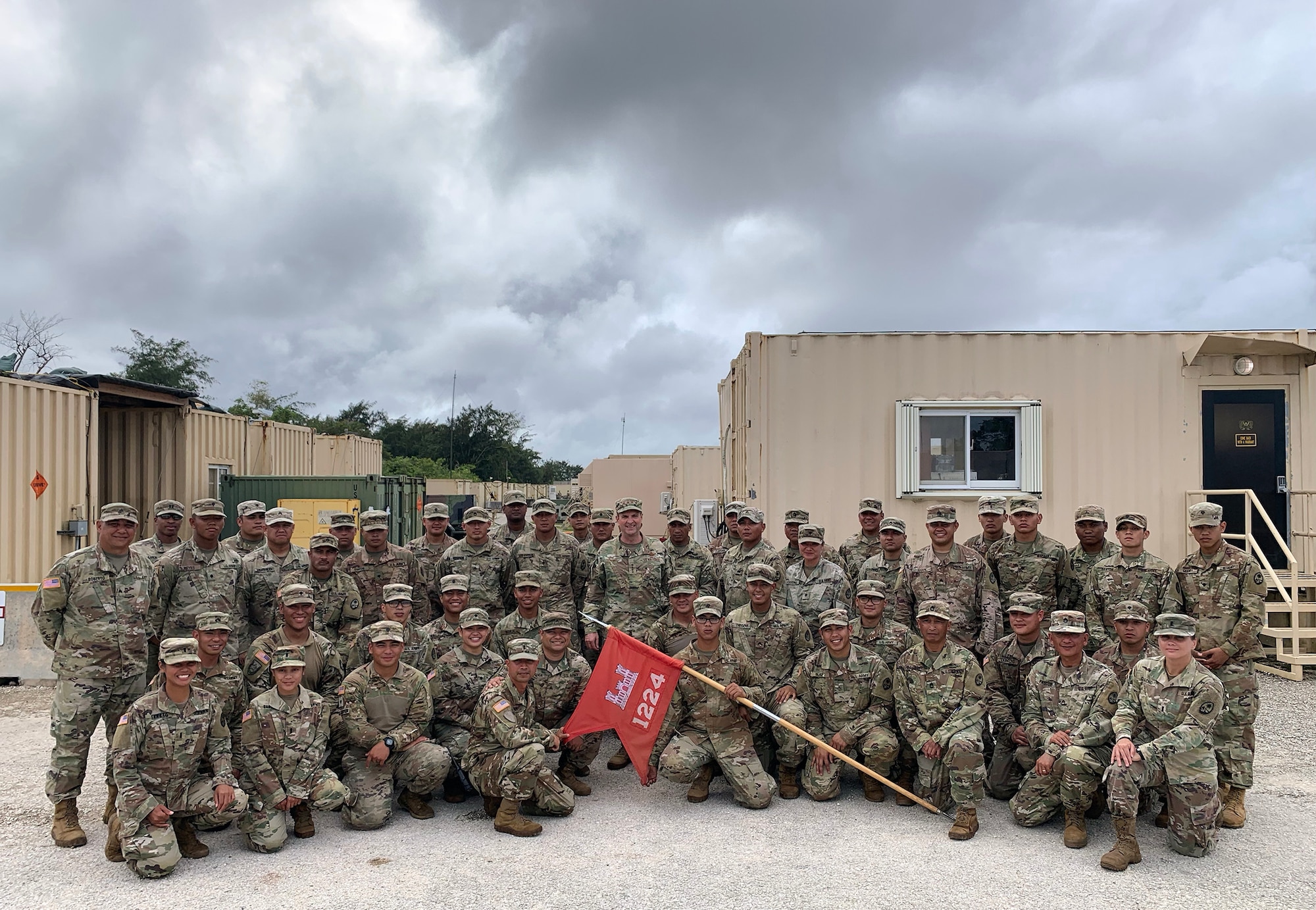U.S. Air Force Gen. Joseph Lengyel, chief, National Guard Bureau, visits troops serving with the 1224th Engineer Support "Hita" Company, Guam Army National Guard, Guam, Jan. 29, 2020. The troops are serving as security forces for priority assets. This image was acquired using a cellular phone. (U.S. Army National Guard photo by Sgt. 1st Class Jim Greenhill)