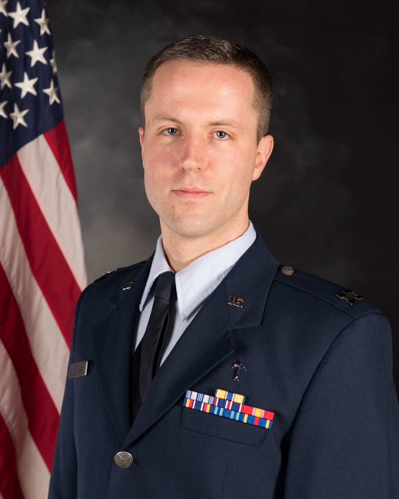 U.S. Air Force Capt. Hans Decker, 501st Combat Support Wing chaplain, poses for an official photo at RAF Croughton, England, Jan. 29, 2020. (U.S. Air Force photo by Airman 1st Class Jennifer Zima)