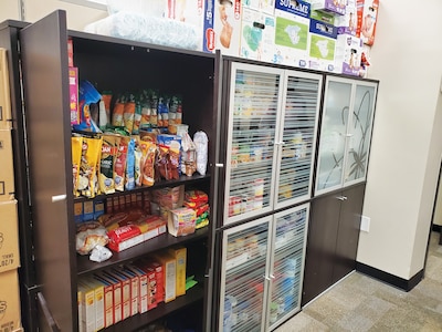 Stocked shelves with some of the items available at the Draper Family Assistance Center. Items change depending on the time of year.