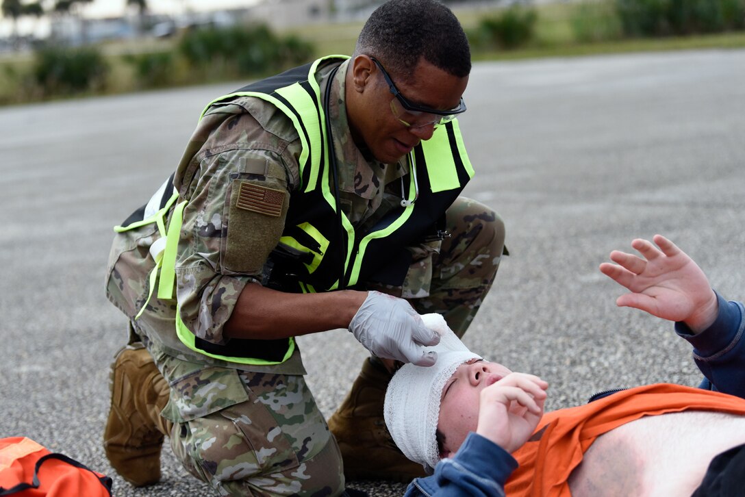 The 45th Medical Group held their Ready Eagle exercise 27-31 Jan., 2019, at Patrick Air Force Base, Fla. The medical group worked alongside the 45th Security Forces Squadron and the 45th Civil Engineer Squadron, which helped equip our team for the most accurate, timely and tactical response to home station medical hazards. (U.S. Air Force photo by Airman 1st Class Zoe Thacker)