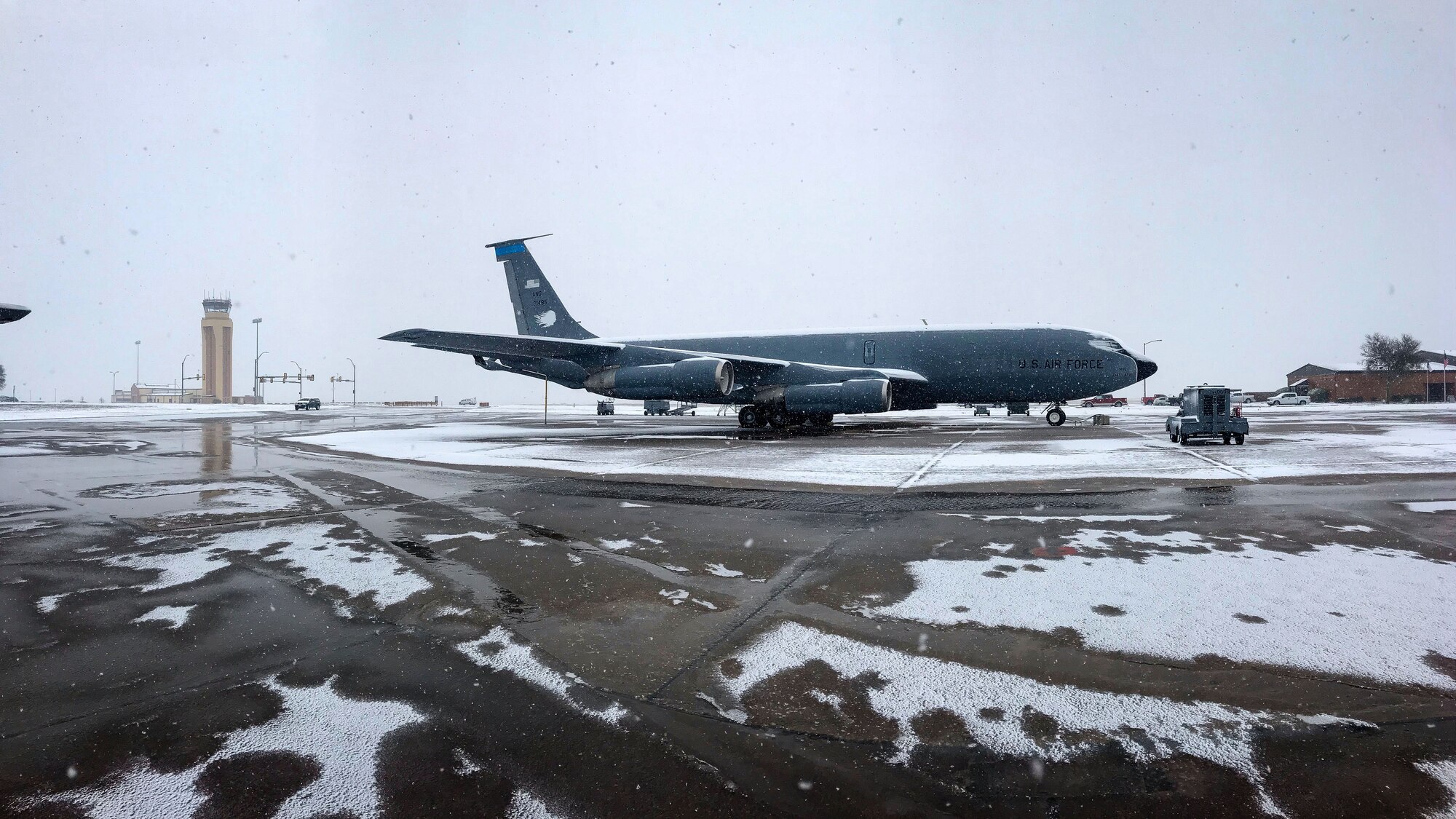February snow blankets Sheppard AFB