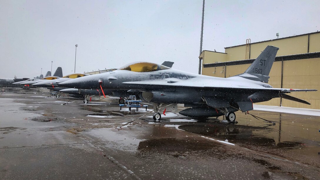 February snow blankets Sheppard AFB