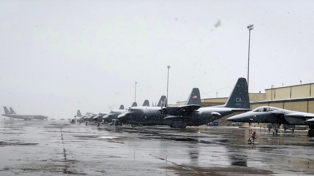 February snow blankets Sheppard AFB