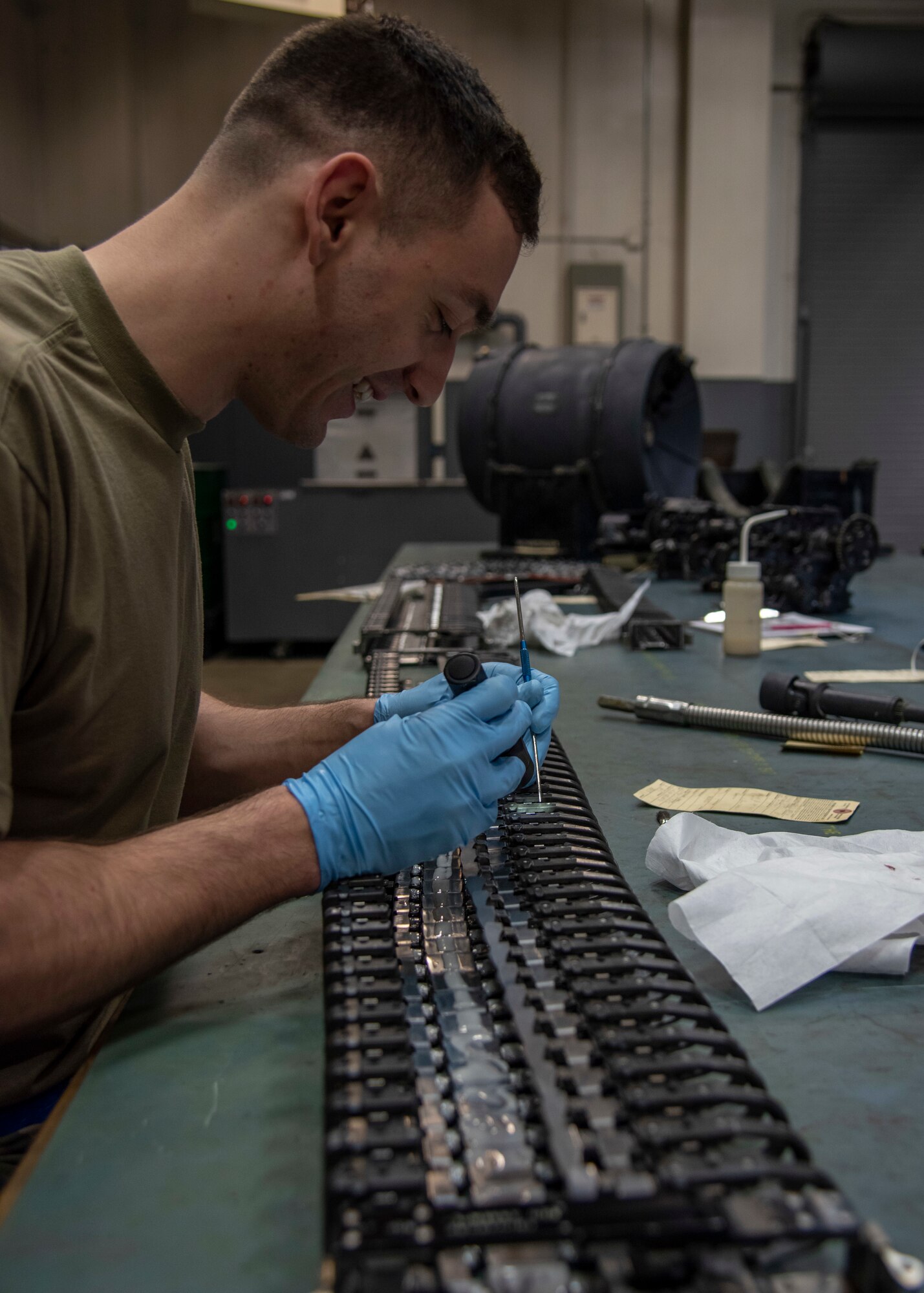 Airmen assigned to the 35th Maintenance Squadron armament back shop pauses for a photo at Misawa Air Base, Japan, Jan. 22, 2020. The armament back shop ensures the lethality and reliability of the F-16 Fighting Falcon weapon systems by maintaining various alternate mission equipment and the M61A1 Vulcan gun system. (U.S. Air Force photo by Airman 1st Class China M. Shock)