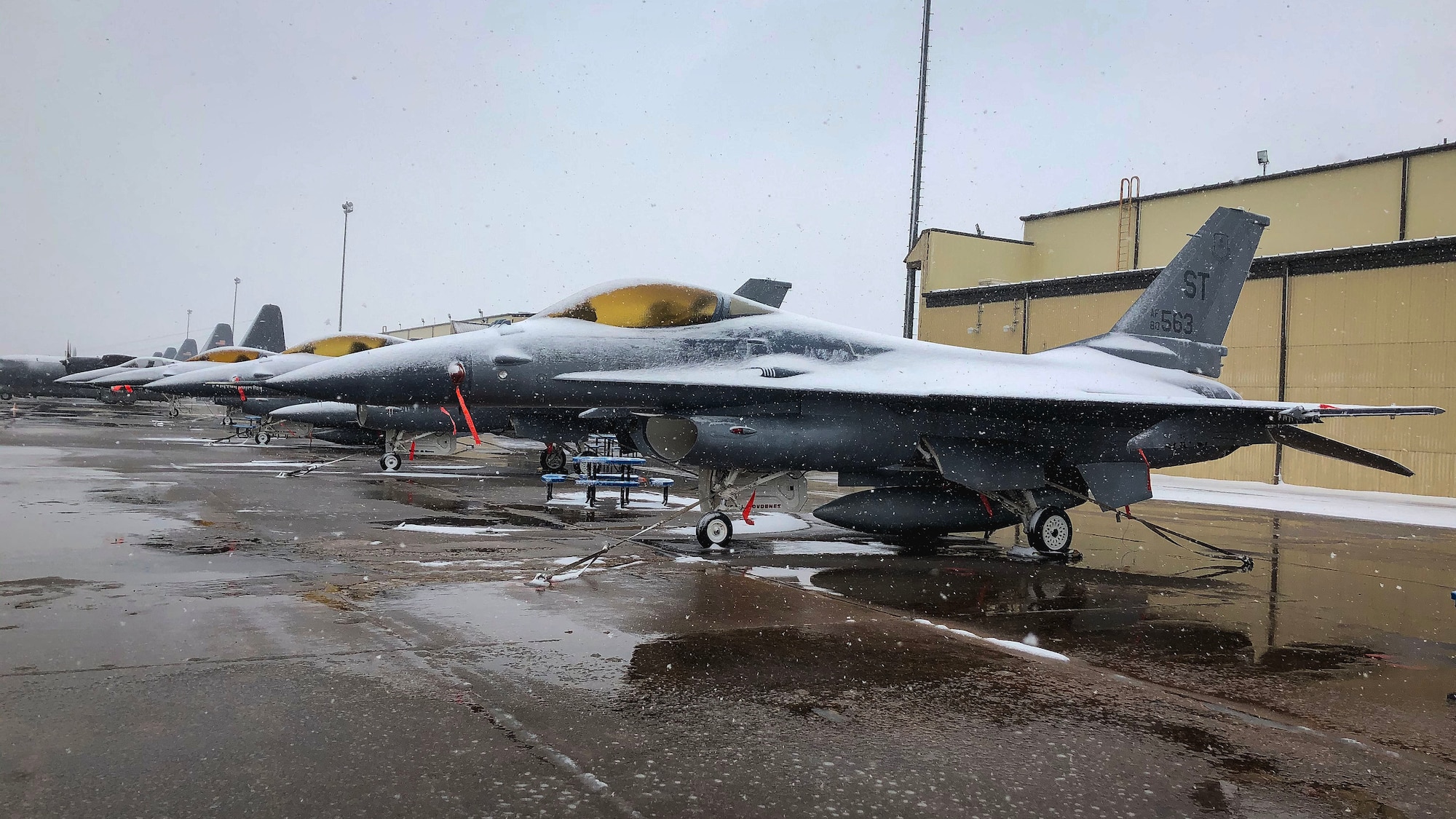 February snow blankets Sheppard AFB