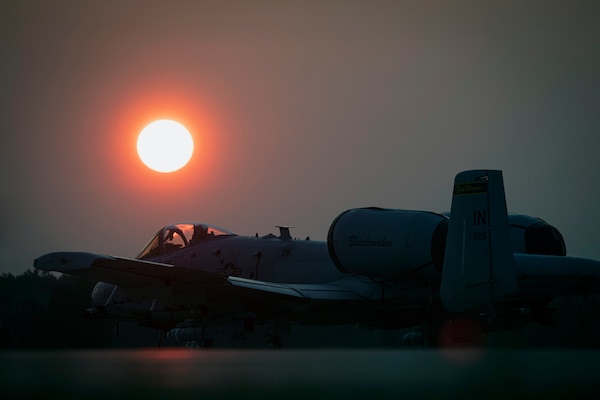 Air Force A-10C Thunderbolt II from Indiana Air National Guard’s 122nd Fighter Wing sits on flightline at sunrise during Northern Strike 19 at Alpena
Combat Readiness Training Center, Michigan, July 26, 2019 (U.S. Air National Guard/Matt Hecht)