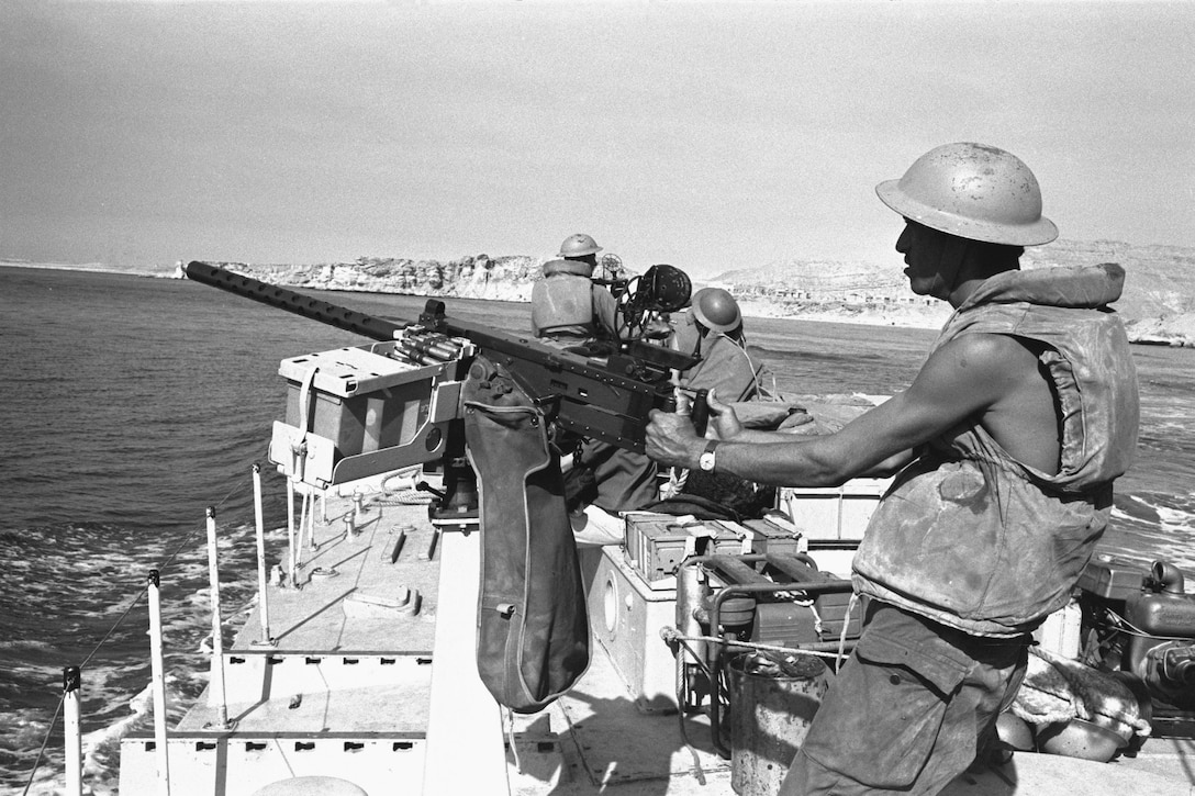 Israeli gun boat passes through Straits of Tiran near Sharm el-Sheikh during Six-Day War, June 8, 1967 (Israel Government Press Office/Yaacov Agor)