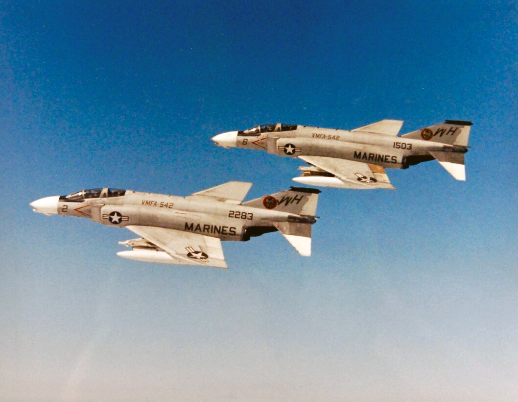 Two F-4B Phantoms of VMPA-542, U.S. Marine Aircraft Group 11, 1st Marine Aircraft Wing, Da Nang RVN, on way to targets in support of Marines working in Northern “I” Corps, Vietnam, January 1969 (U.S. Marine Corps/National Archives and Records Administration/Carl Erikson)
