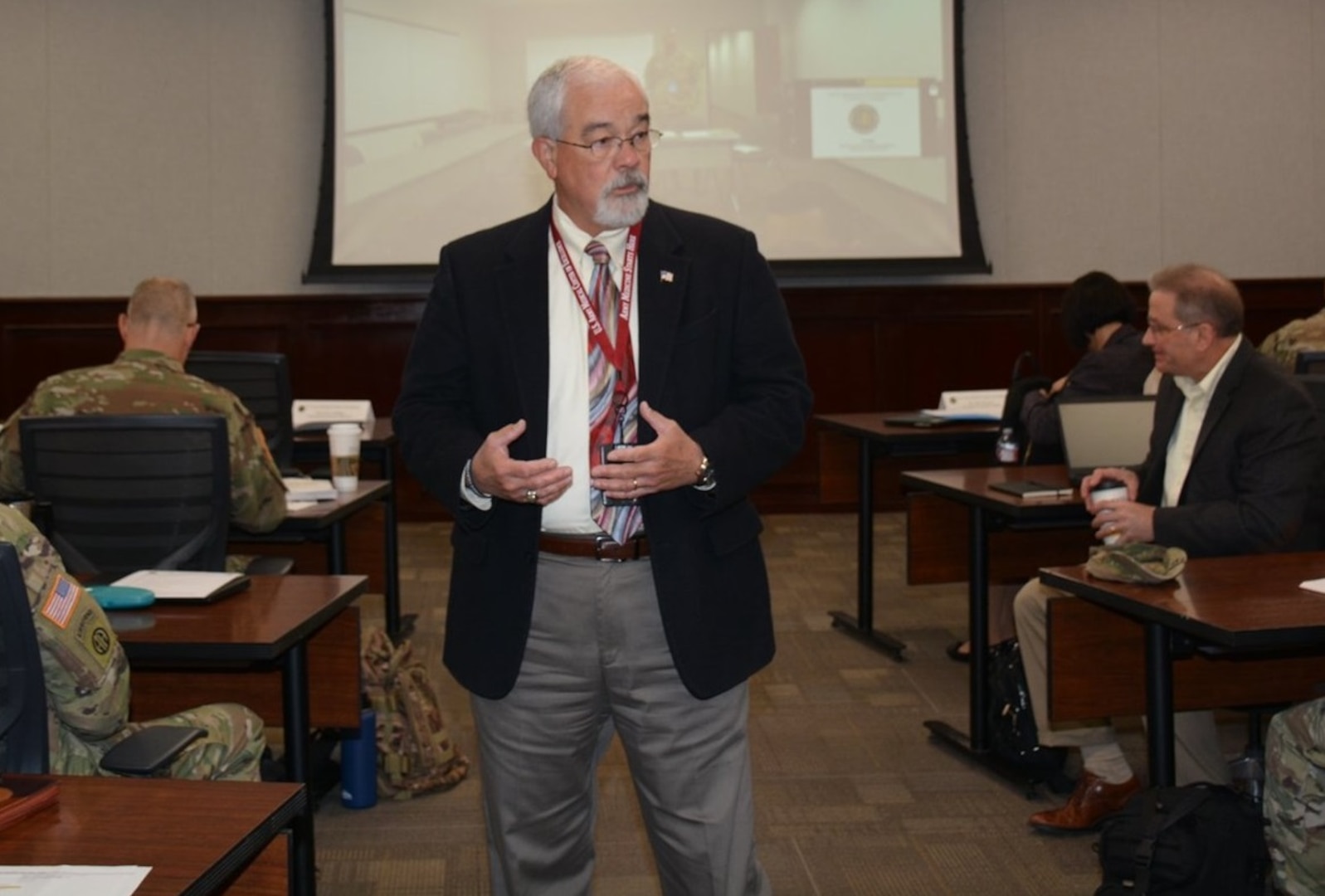 J.M. Harmon, deputy to the U.S. Army Medical Center of Excellence commanding general, addresses senior leaders during the Army Medicine Modernization 2028 Strategy SYNCH Feb. 6.
