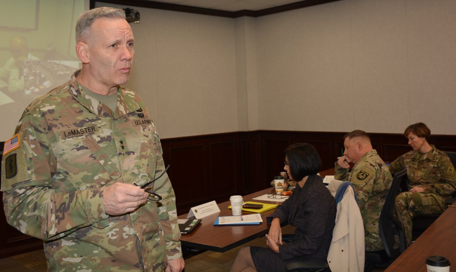 Maj. Gen. Dennis P. LeMaster, commander, U.S. Army Medical Center of Excellence, addresses senior leaders during the Army Medicine Modernization 2028 Strategy SYNCH Feb. 6.