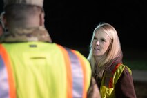Ashley Roeske, project manager with Huntsville Center’s Chemical/Biological Warfare Materiel Division, provides some background information to Col. Marvin L. Griffin, Huntsville Center commander, about a chemical warfare materiel remediation project at Redstone Arsenal, Alabama, Jan. 16, 2020.
